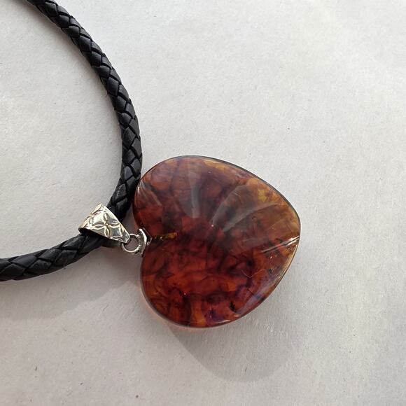 Jay King Mine Finds Heart Amber Necklace Sterling Silver 925 Leather New 18" - Picture 10 of 10